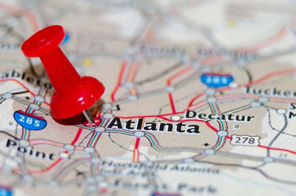 Atlanta georgia city pin on the map